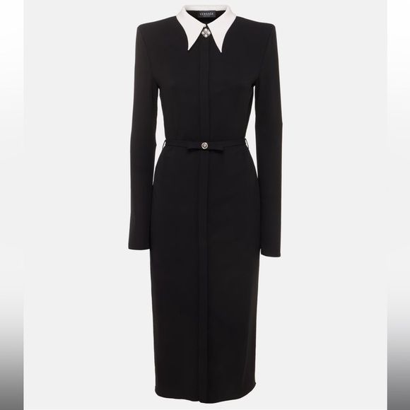 VERSACE CONTRAST-COLLAR SABLÉ MIDI SHIRT DRESS - Size 40 - NWT - Picture 10 of 13